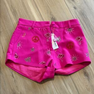 Nasty Gal Hot Pink Embroidered High Waist Shorts